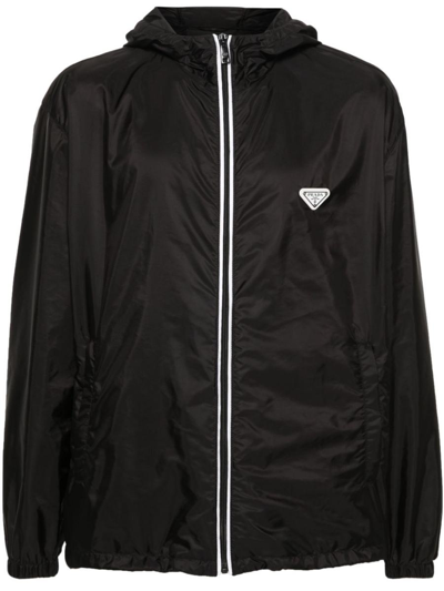 Shop Prada Re-nylon Enamel Triangle-logo Jacket In Nero+bianco