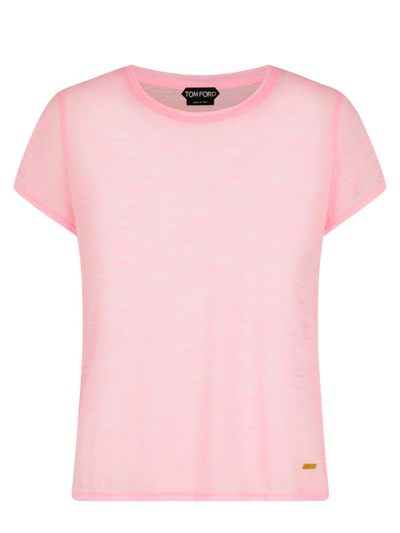 Shop Tom Ford Slub Cotton Jersey Crewneck T-shirt Clothing In Pink & Purple