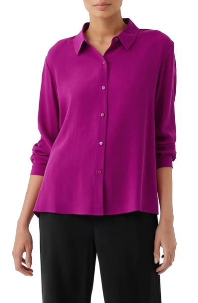 Shop Eileen Fisher Classic Collar Easy Silk Button-up Shirt In Rhapsody