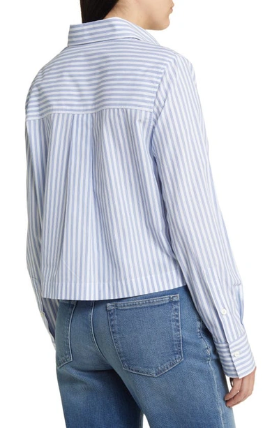 Shop Closed Classic Stripe Organic Cotton Crop Shirt In Blue Horizon