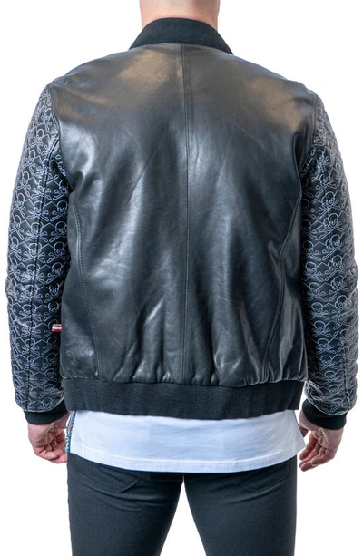 Maceoo Skull Sleeve Leather Jacket In Black