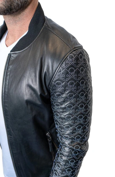 Maceoo Skull Sleeve Leather Jacket In Black