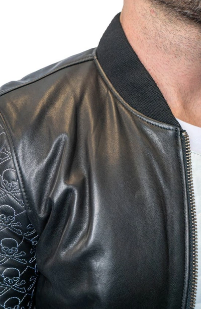 Maceoo Skull Sleeve Leather Jacket In Black
