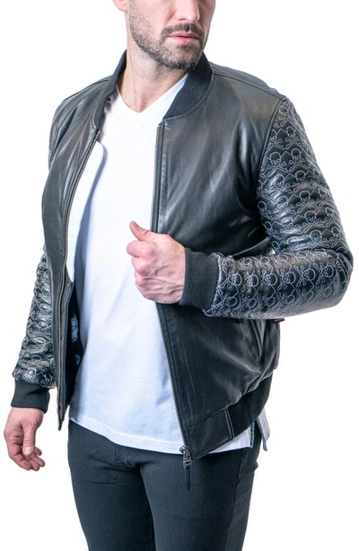Maceoo Skull Sleeve Leather Jacket In Black