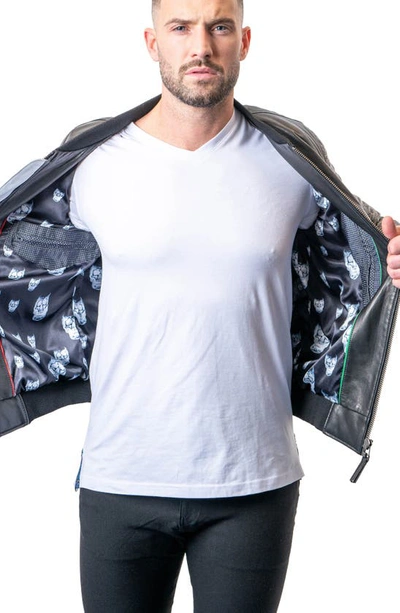 Maceoo Skull Sleeve Leather Jacket In Black