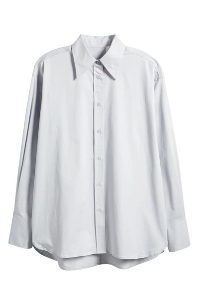 Shop Closed Iconic Solid Stretch Cotton Button-up Shirt In Soft Blue