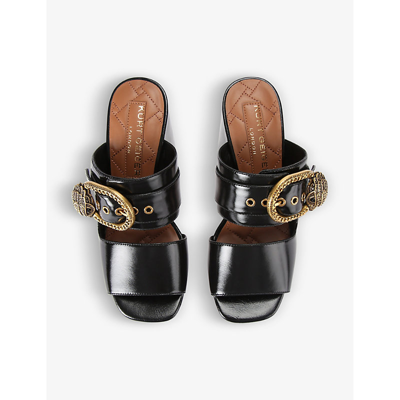 Shop Kurt Geiger London Womens Black Mayfair Platform-sole Leather Sandals