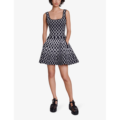 Maje Womens Bicolore Square-neck Geometric-pattern Stretch-knit Mini Dress In Bicolore