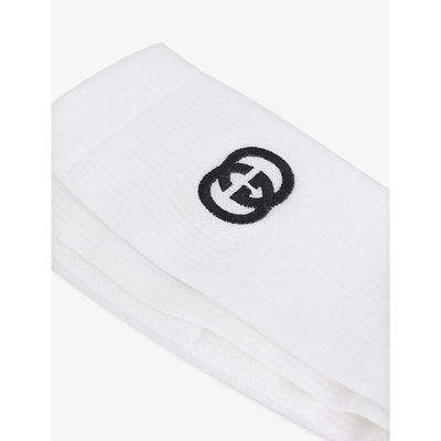 Shop Gucci Brand-embroidered Crew-length Cotton-blend Socks In White
