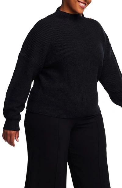 Shop Estelle Clovelly Button Mock Neck Sweater In Black