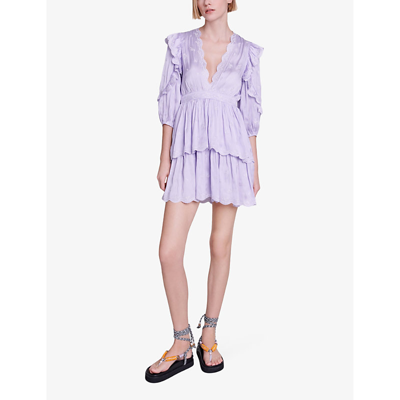 Shop Maje Women's Violets Scalloped-neck Tiered-skirt Woven Mini Dress