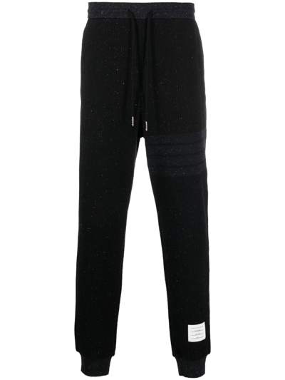 Shop Thom Browne Black 4-bar-print Cotton Track Pants