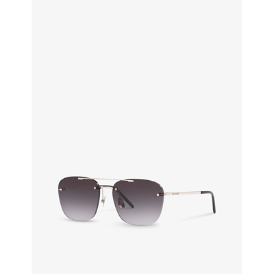 Shop Saint Laurent Women's Silver Ys000324 Rimless Pilot-frame Metal Sunglasses