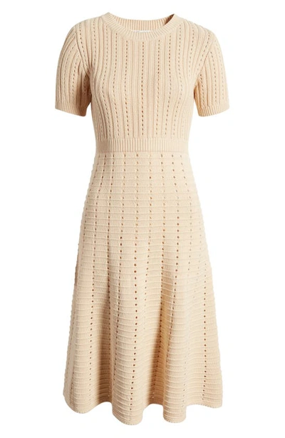 Shop Zoe And Claire Mix Stitch A-line Sweater Dress In Khaki