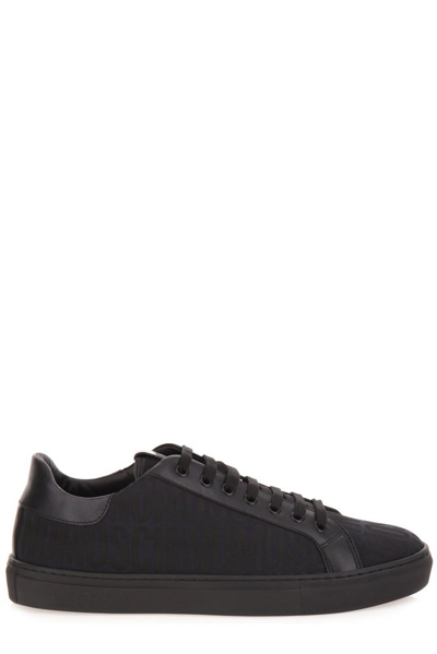 Shop Moschino Jacquard Logo Embossed Sneakers In Black