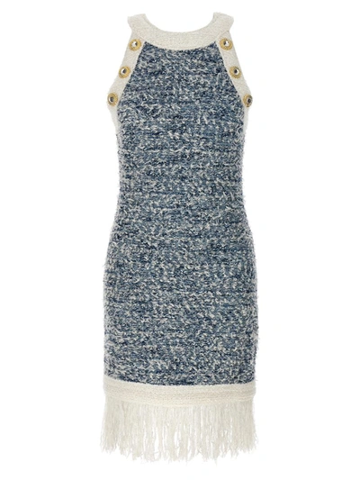 Shop Balmain 'fringed Tweed' Dress In Multicolor