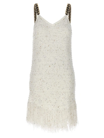 Shop Balmain 'fringed Tweed' Dress In White