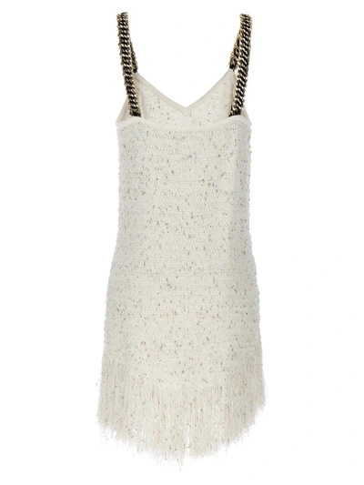 Shop Balmain 'fringed Tweed' Dress In White