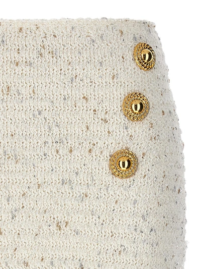 Shop Balmain 'fringed Tweed' Skirt In White