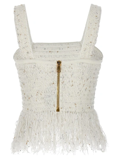 Shop Balmain 'fringed Tweed' Top In White