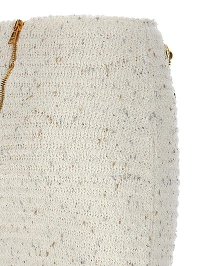 Balmain Tweed Skirt With Fringed Hem And Gold-tone Buttons In White