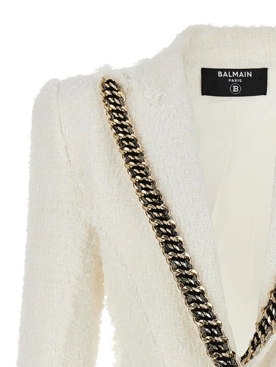 Shop Balmain Tweed Blazer In White