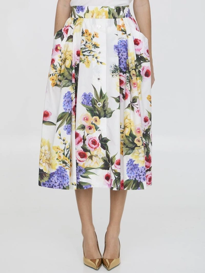 Shop Dolce & Gabbana Garden-print Skirt In White