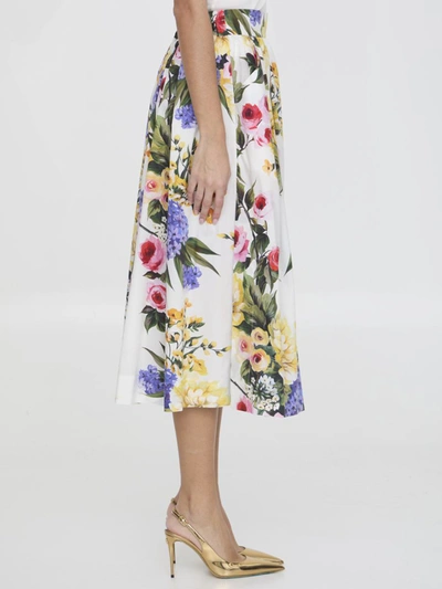 Shop Dolce & Gabbana Garden-print Skirt In White