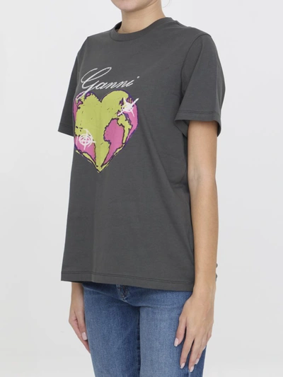 Shop Ganni Heart T-shirt In Grey
