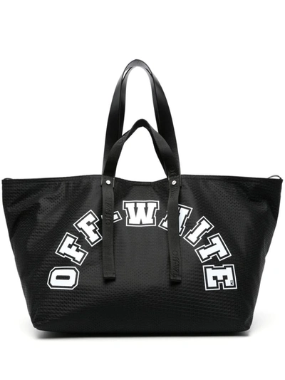 Shop Off-white Logo-print Mesh Tote Bag In Black White