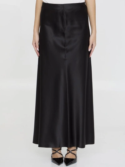Saint Laurent Crepe Satin Long Skirt In Black