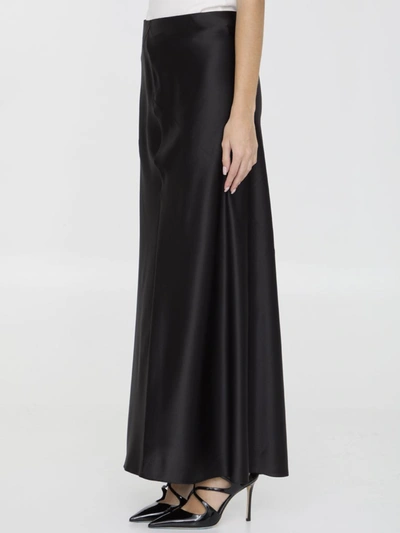 Saint Laurent Crepe Satin Long Skirt In Black