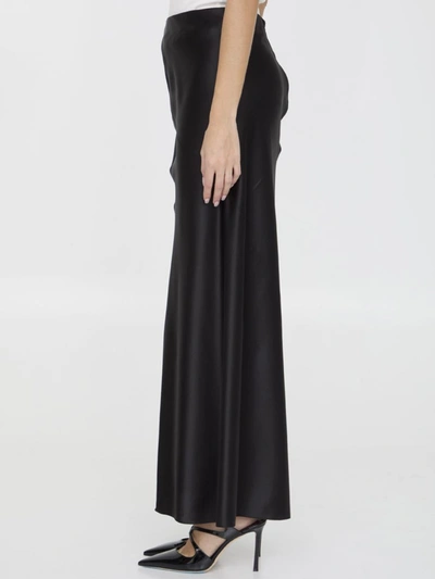 Saint Laurent Crepe Satin Long Skirt In Black