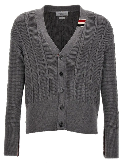 Shop Thom Browne 'cable Stitch' Cardigan In Gray