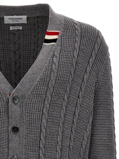 Shop Thom Browne 'cable Stitch' Cardigan In Gray