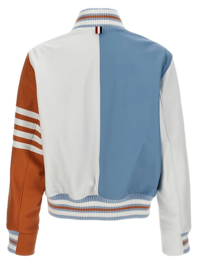 Shop Thom Browne Leather Bomber Jacket In Multicolor