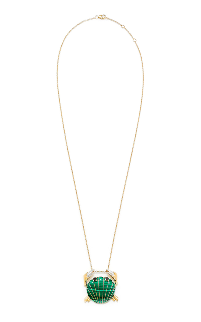 Shop Yvonne Léon 9k Yellow Gold Diamond; Malachite Pendant Necklace In Green