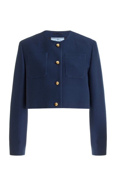 Prada Womens Blue Single-breasted Tricotine-weave Wool Jacket In Blue