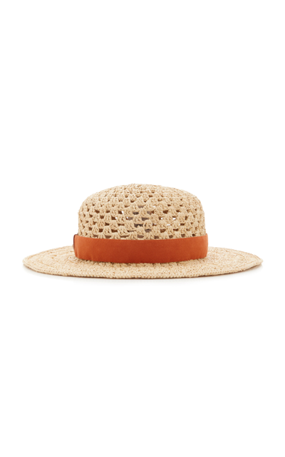 Shop Chloé Crocheted Raffia Hat In Neutral