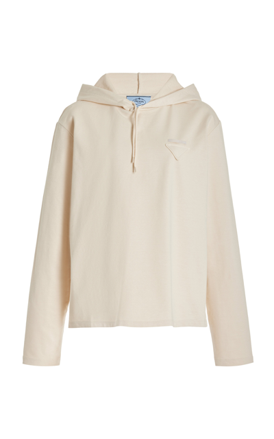 Prada Hooded Cotton Sweatshirt In Neutral