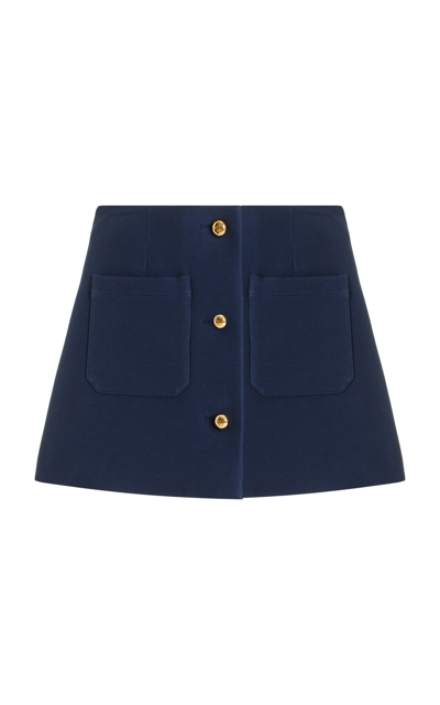 Shop Prada Buttoned Wool-silk Twill Mini Skirt In Blue