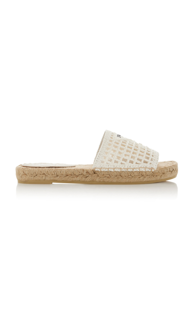 Shop Prada Crocheted Sandals In White
