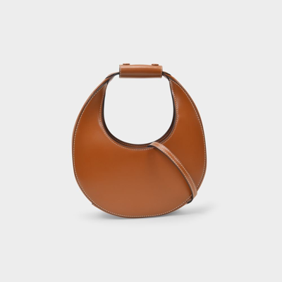 Shop Staud Round Cut Small Moon Shoulder Bag In Brown