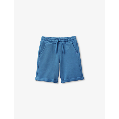 Shop Benetton Boys Airforce Blue Kids Logo-embroidered Regular-fit Sweat Shorts 6-14 Years