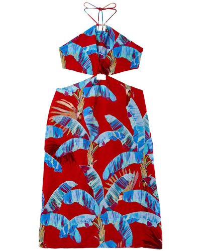 Shop Farm Rio Sweet Jungle Cutout Linen-blend Midi Dress In Red