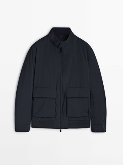 Shop Massimo Dutti 4-way-stretch-jacke Mit Taschen In Navy Blue