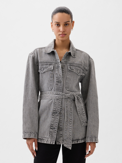 Shop Gap Belted Denim Shirt Jacket In Grey Wash