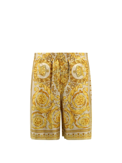 Shop Versace Barocco Bermuda Shorts In Beige