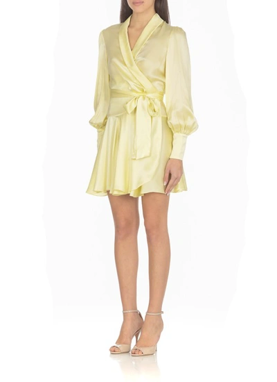 Shop Zimmermann Silk Wrap Mini Dress In Yellow