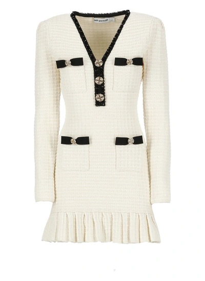 Shop Self-portrait Textured Knit Mini Dress In White